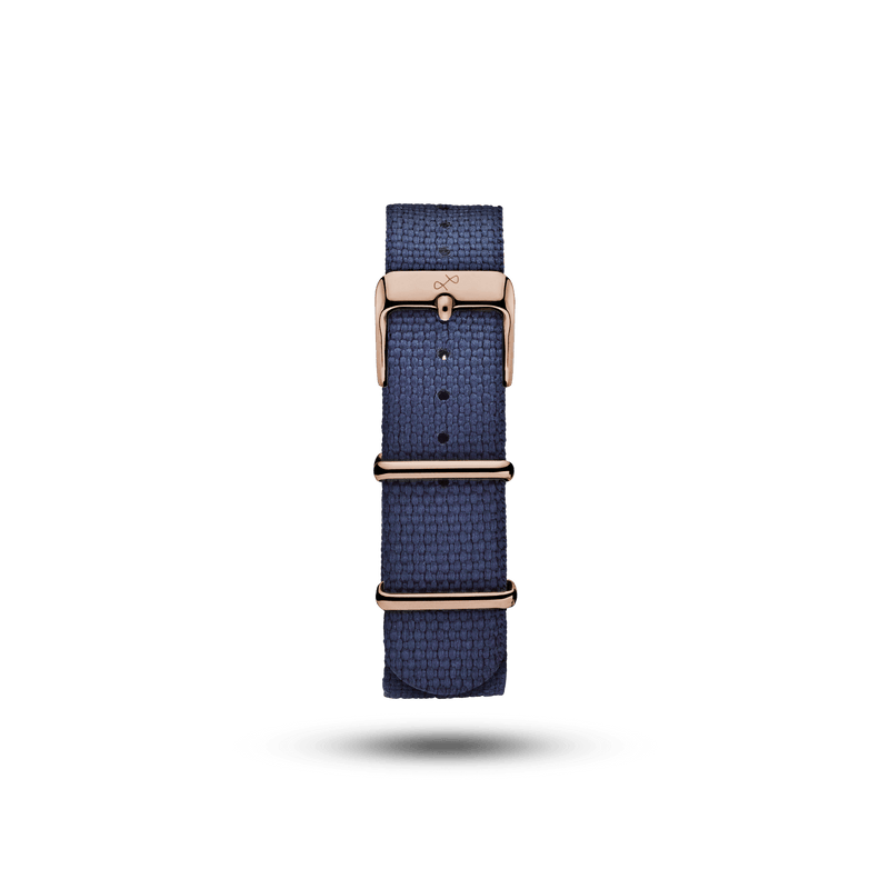 Nato - Blue Honeycomb strap by AV86 made from 100% recycled plastic with quick release spring bar and rose gold hardware