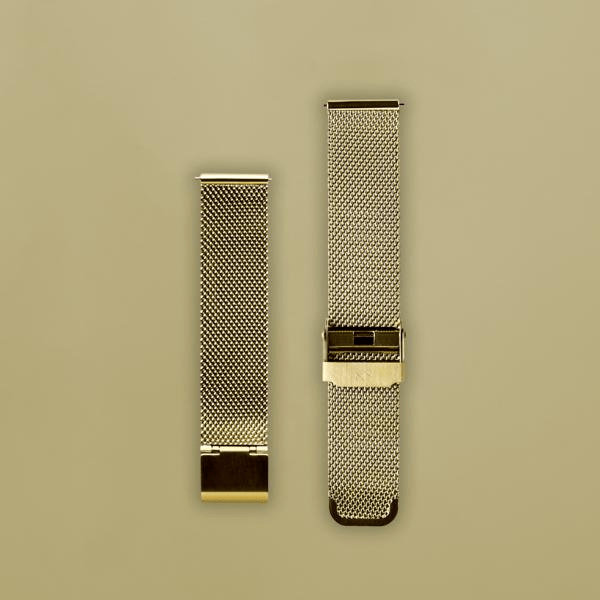 Mesh Band - Gold by AV86 two-piece gold plated interchangeable strap with signature bow logo buckle detail and fine mesh design