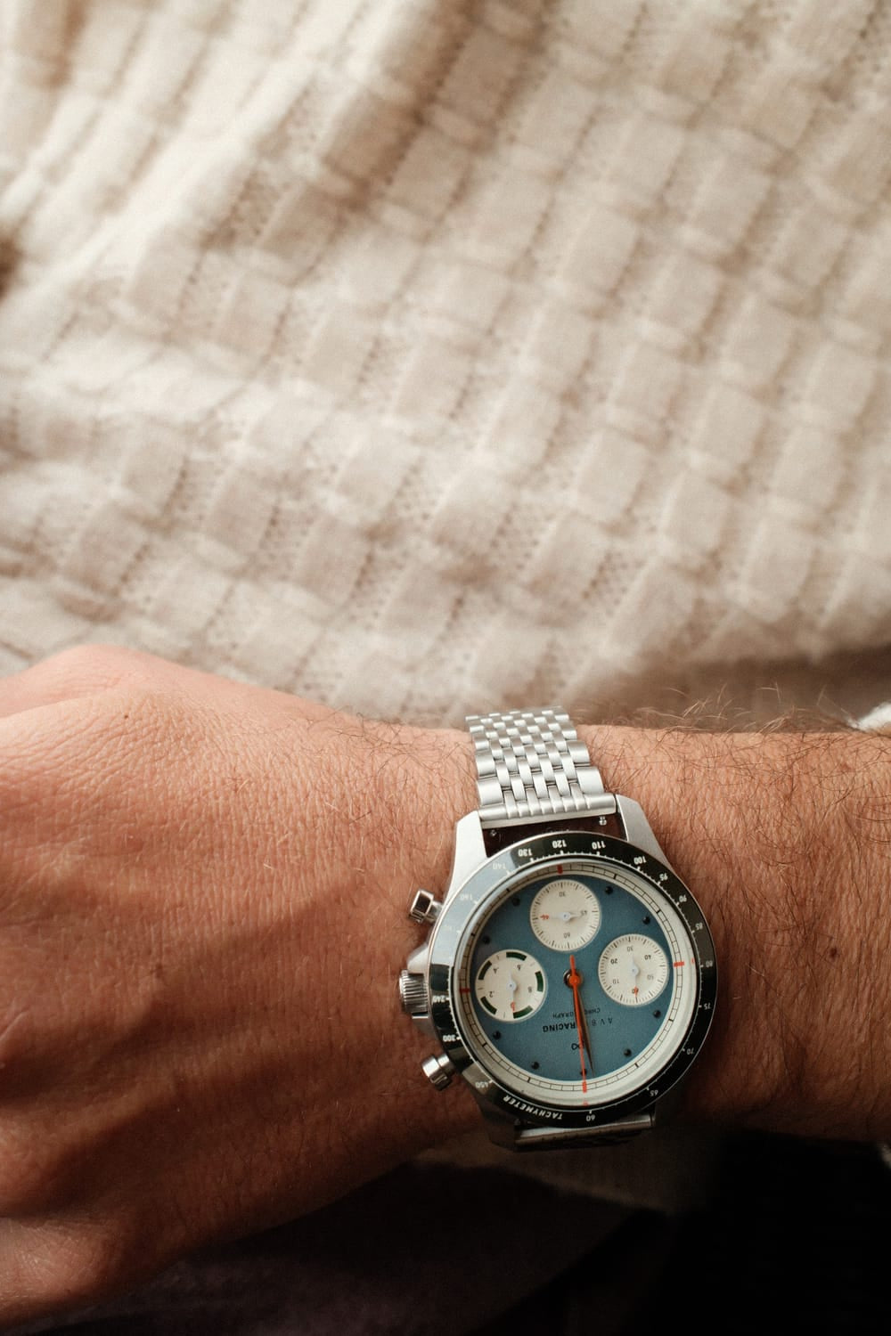 1960 Racing Chronograph, Steel / Sky Blue & Green