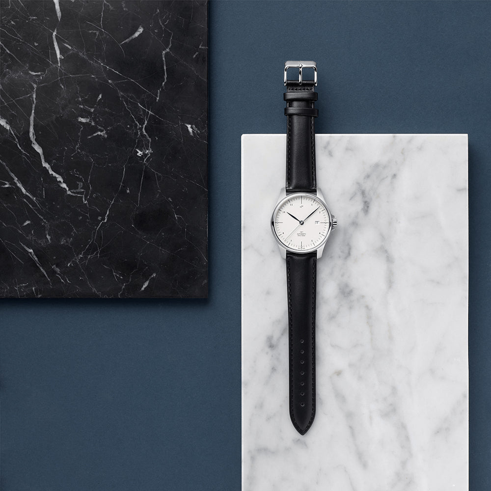 1971 Automatic Swiss Made by AV86 with vintage-inspired dial, sapphire crystal, automatic movement, and black leather strap