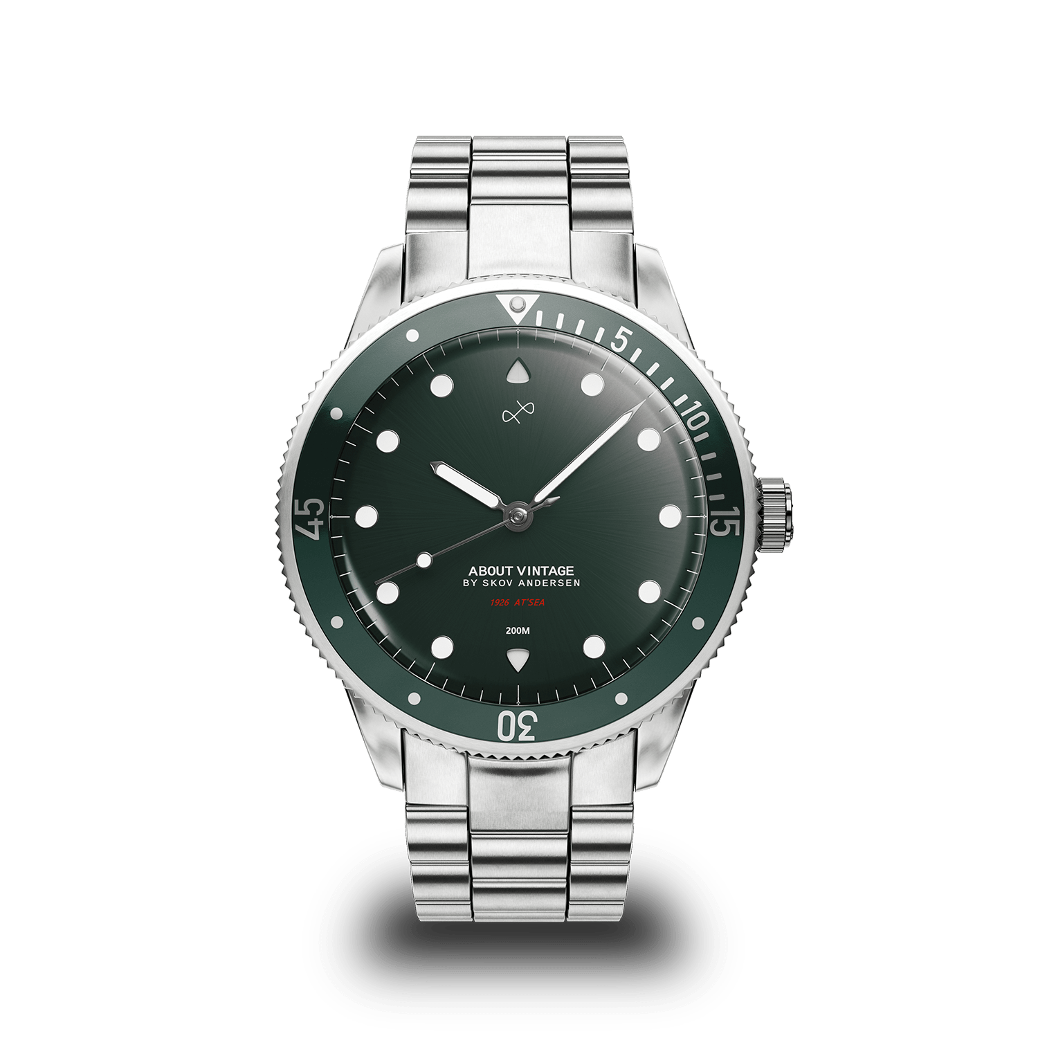 1926 At'sea by AV86 vintage-inspired diver with sapphire crystal, compass bezel, and stainless steel bracelet strap