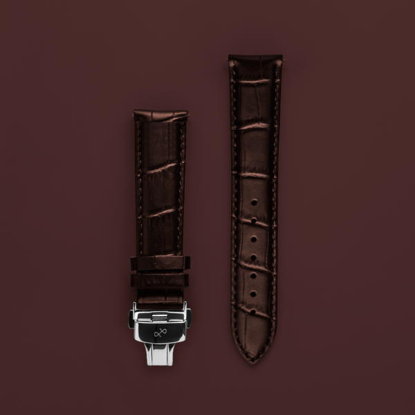 Butterfly Clasp - Brown Croco by AV86 high-quality croco leather strap with stainless butterfly clasp and engraved detailing