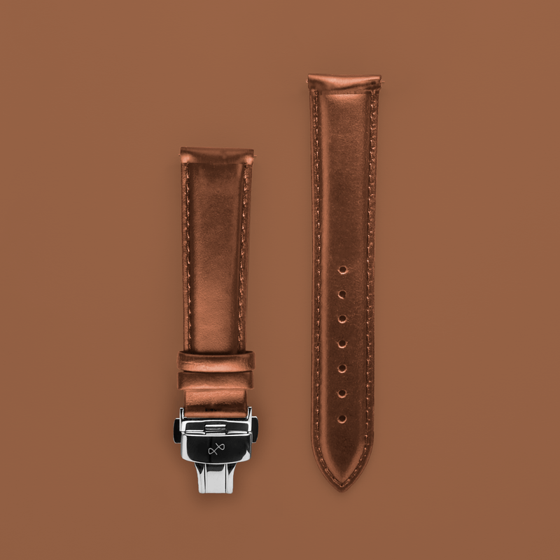 Butterfly Clasp - Brown original high-quality leather strap with butterfly clasp by AV86 Nordic minimalism craftsmanship