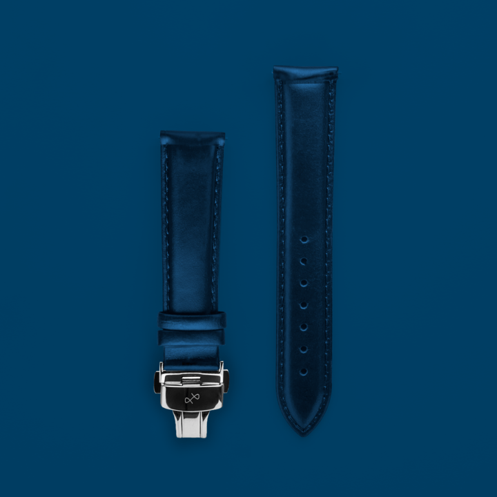 Butterfly Clasp - Dark Blue by AV86 two-piece high-quality leather strap with stainless steel butterfly clasp and minimalist design