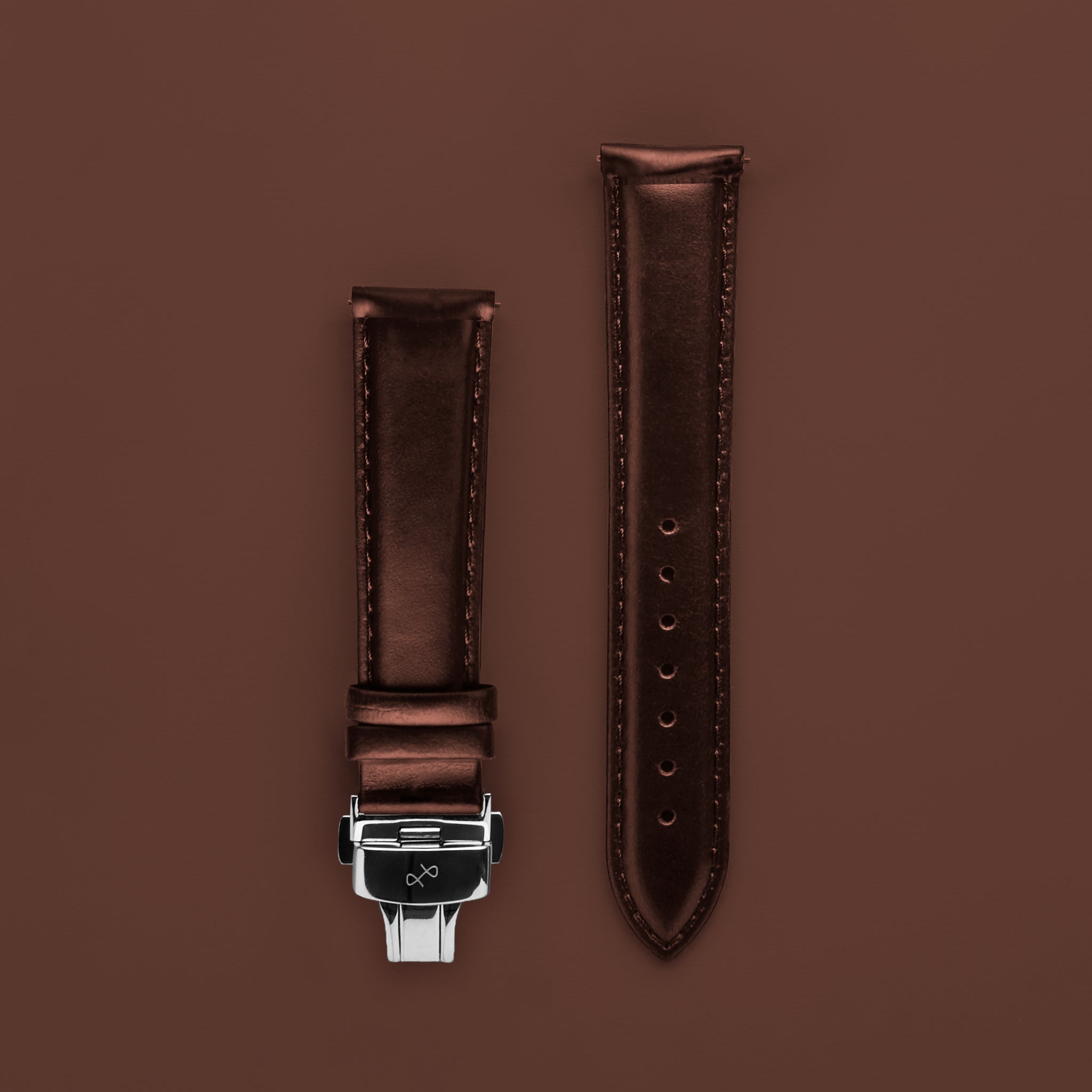 Butterfly Clasp - Dark Brown leather strap with engraved detail and polished butterfly clasp by AV86 Scandinavian design