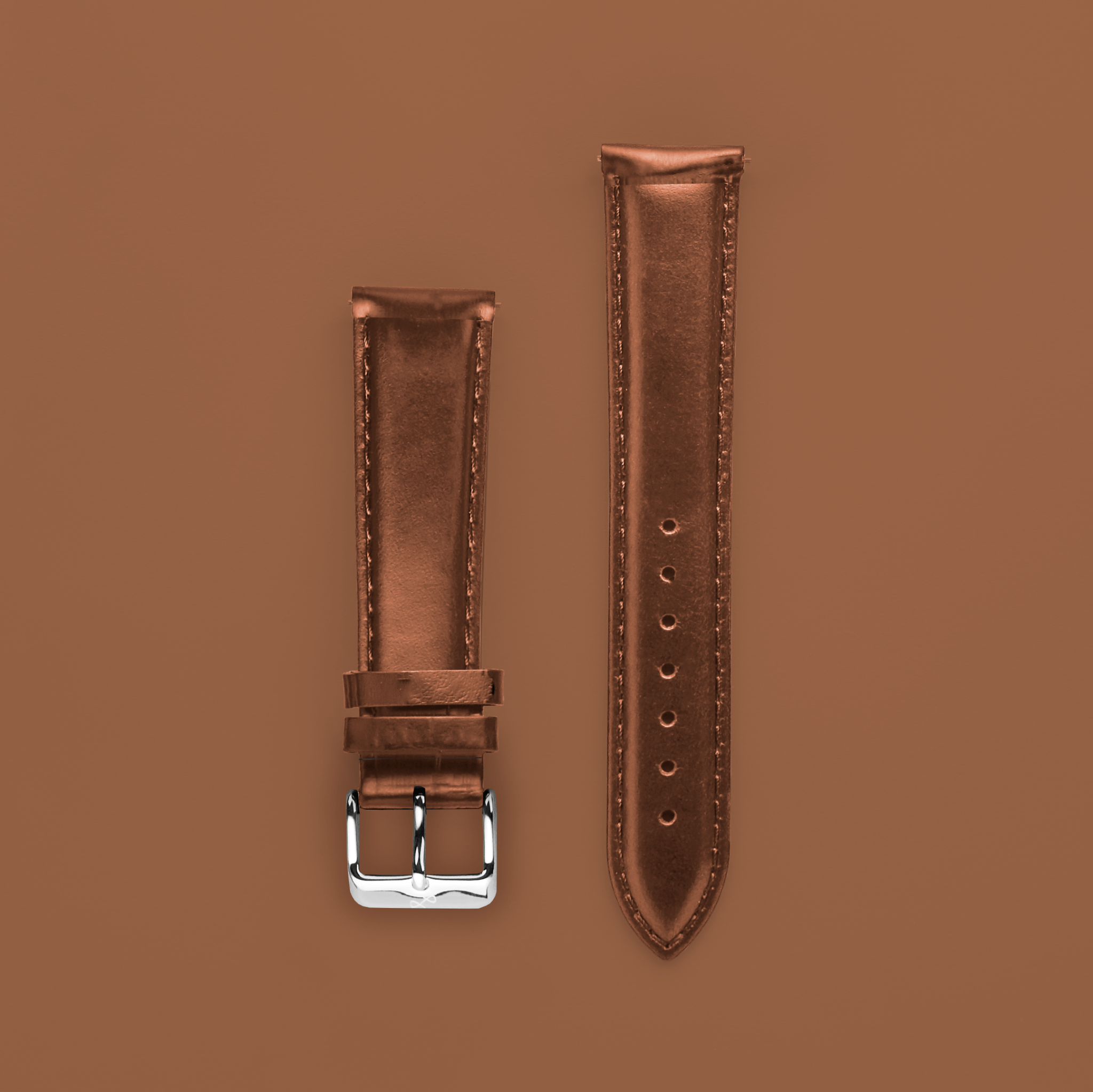 Leather - Brown by AV86 two-piece strap crafted from premium leather with engraved branding and polished pin buckle detail