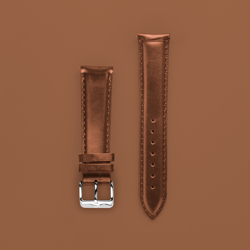 Leather - Brown by AV86 two-piece strap crafted from premium leather with engraved branding and polished pin buckle detail
