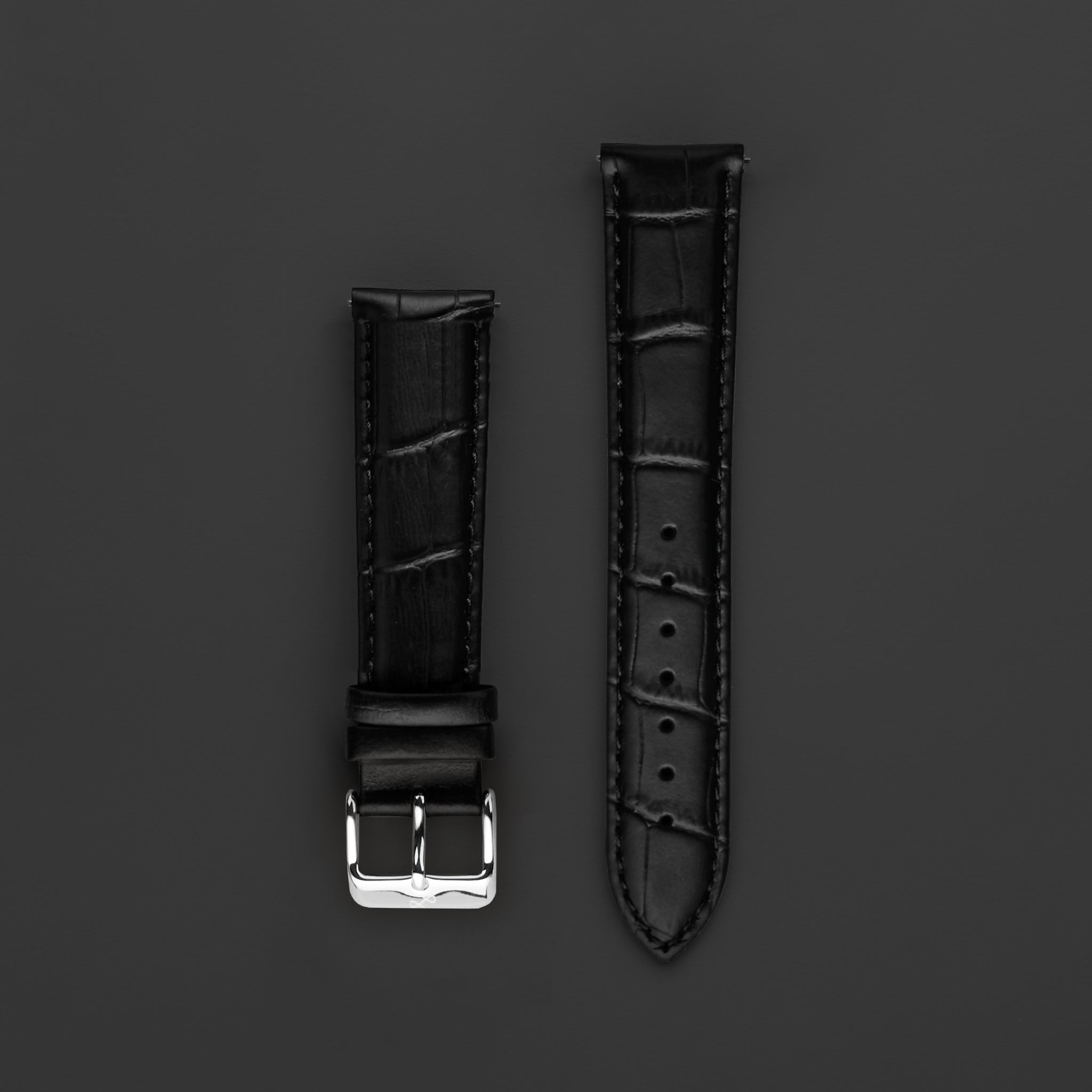Leather - Black Croco strap by AV86 crafted from high-quality leather with embossed croco pattern and stainless steel pin buckle