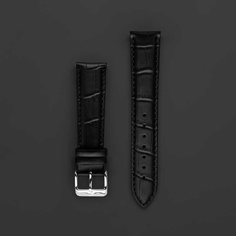 Leather - Black Croco strap by AV86 crafted from high-quality leather with embossed croco pattern and stainless steel pin buckle