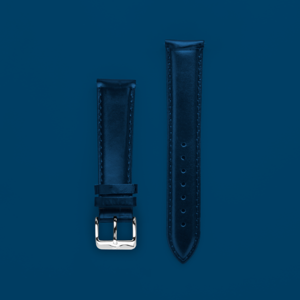 Leather - Dark Blue two-piece high-quality leather strap with engraved About Vintage and stainless steel pin buckle by AV86