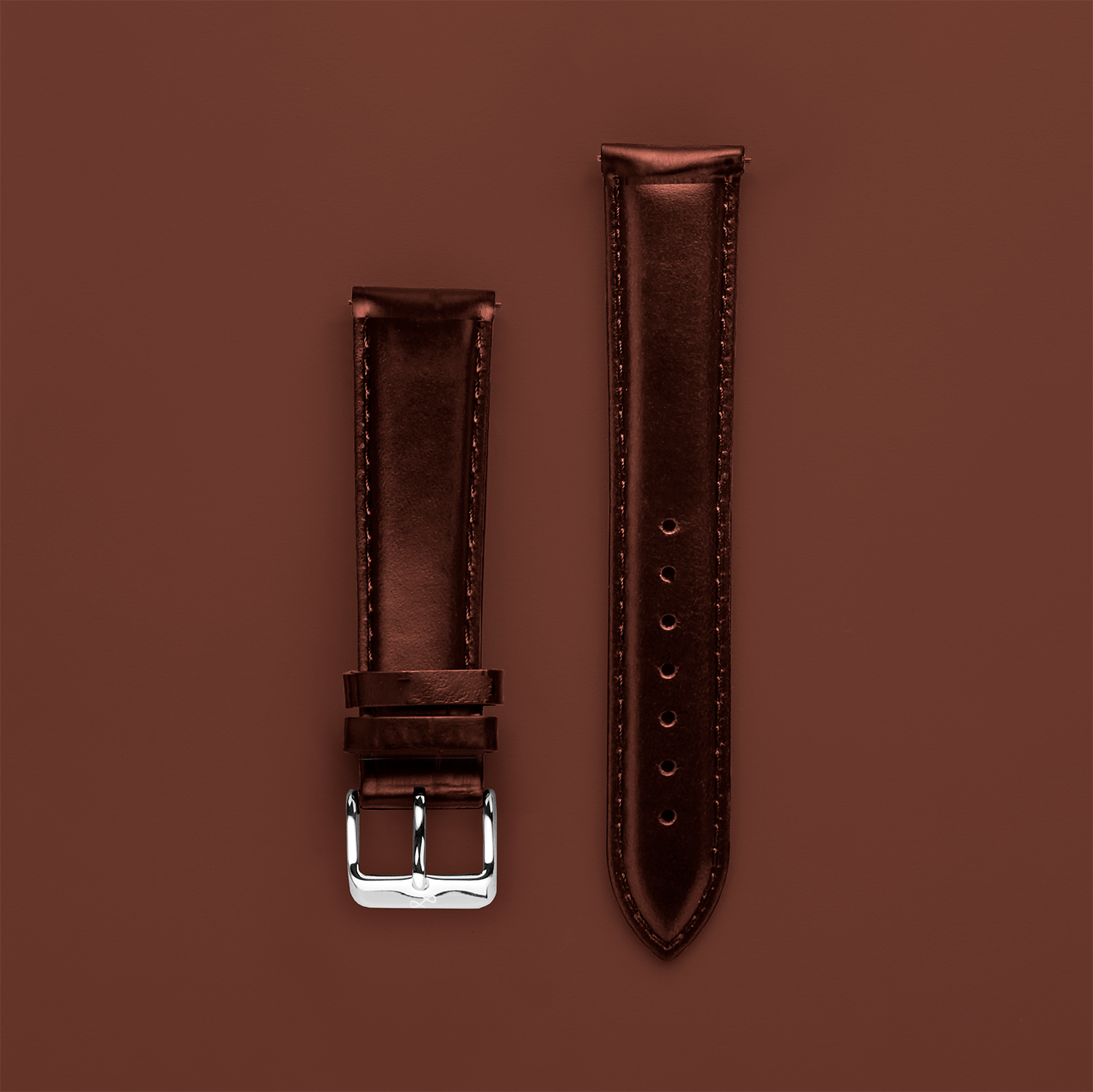 Leather - Dark Brown two-piece strap by AV86 crafted from high-quality leather with stainless steel pin buckle and engraved branding