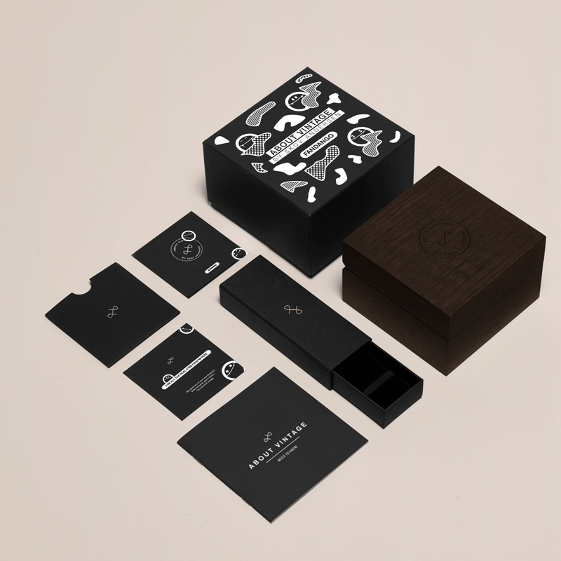 Fandango 'UMA', Pink / Pink by AV86 elegant watch packaging set with black and wood luxury box, minimalist branding elements