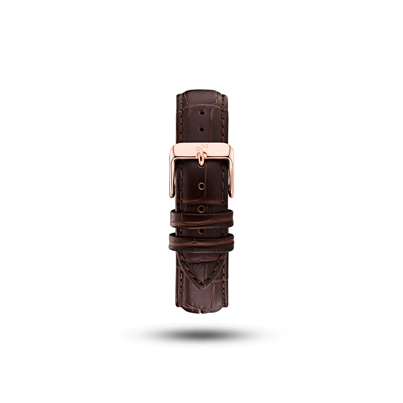 Leather - Brown Croco strap by AV86 crafted from high-quality leather with signature engraved back and rose gold plated buckle