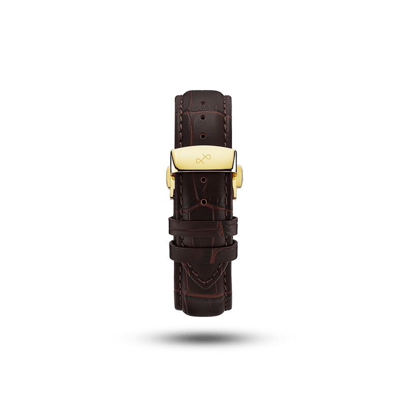 Butterfly Clasp - Brown Croco by AV86 with high-quality brown croco leather strap and engraved butterfly clasp closure