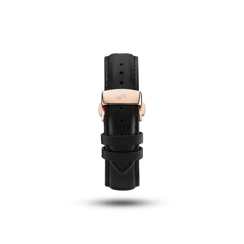 Butterfly Clasp - Black by AV86 premium black leather strap with engraved butterfly clasp in gold plated finish
