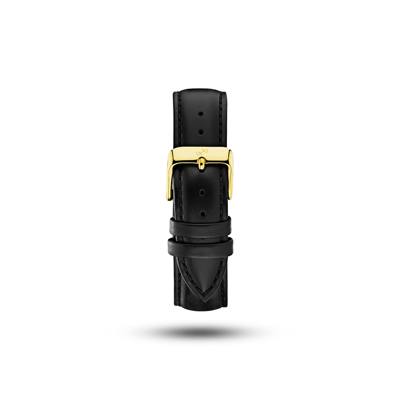 Leather - Black two-piece strap by AV86 made from high-quality leather with engraved detailing and gold plated pin buckle