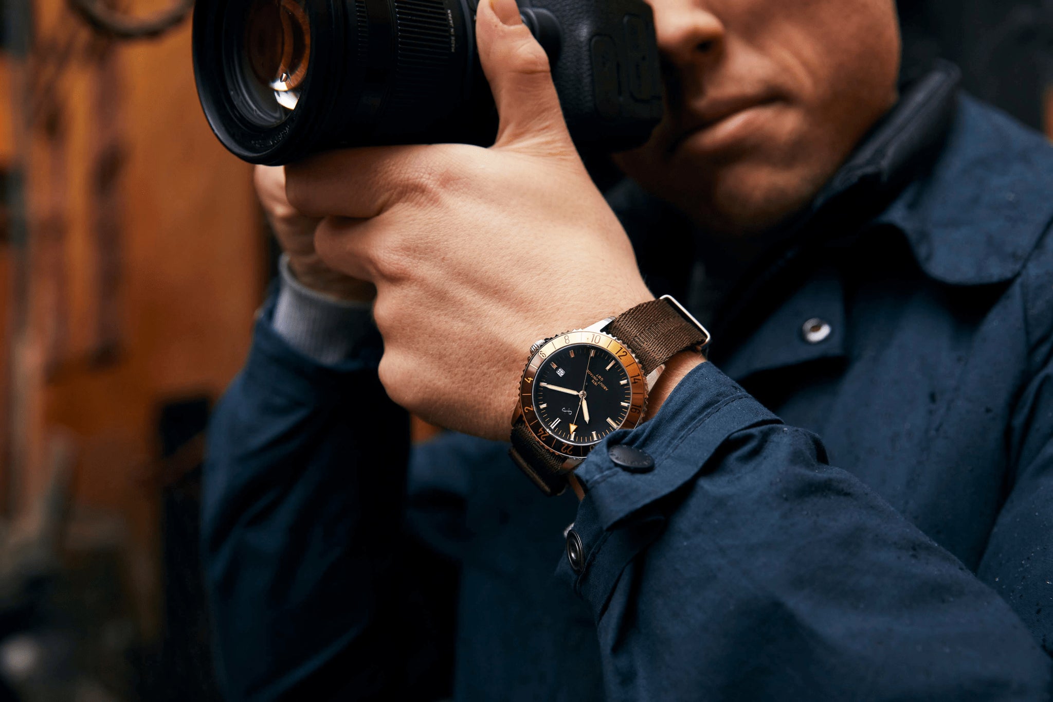 1970 Haagen GMT Automatic by AV86 luxury timepiece with vintage-inspired bezel, sapphire crystal, automatic movement, and leather strap