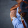 1564 Chronodate Automatic by AV86 worn with casual attire, showcasing vintage-inspired chronograph dial and leather strap.