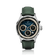 1564 Chronodate Automatic by AV86 features a vintage-inspired automatic chronograph with a textured blue dial, triple subdials for day, month, and 24-hour time, polished steel case, sapphire crystal, and a refined dark green leather strap, exemplifying Danish design and Nordic minimalism.