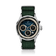 1564 Chronodate Automatic by AV86 features a vintage-inspired automatic chronograph with a textured blue dial, three subdials for day, month, and 24-hour time, sapphire crystal, polished steel case, and a woven green NATO strap, reflecting Scandinavian design and horological craftsmanship.