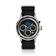 1564 Chronodate Automatic by AV86 features a vintage-inspired automatic chronograph with a deep blue dial, triple subdials for day, month, and 24-hour time, polished steel case, sapphire crystal, and a textured black NATO strap, embodying Scandinavian design and horological precision.