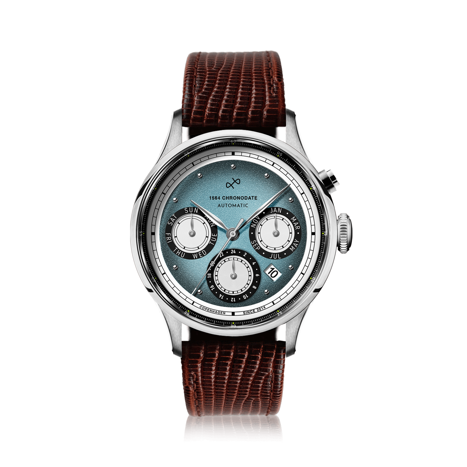 1564 Chronodate Automatic, Steel / Ice Blue & White