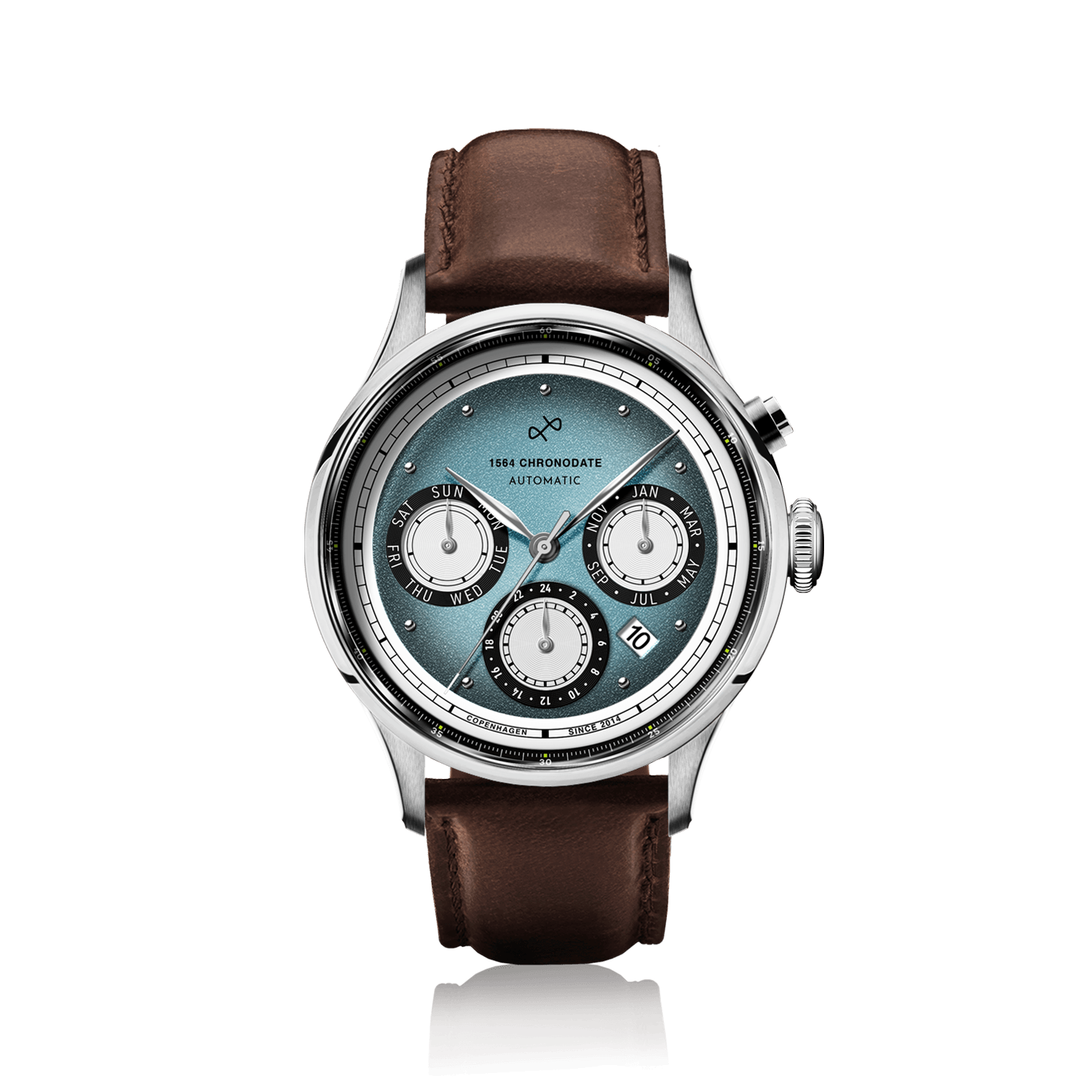 1564 Chronodate Automatic, Steel / Ice Blue & White