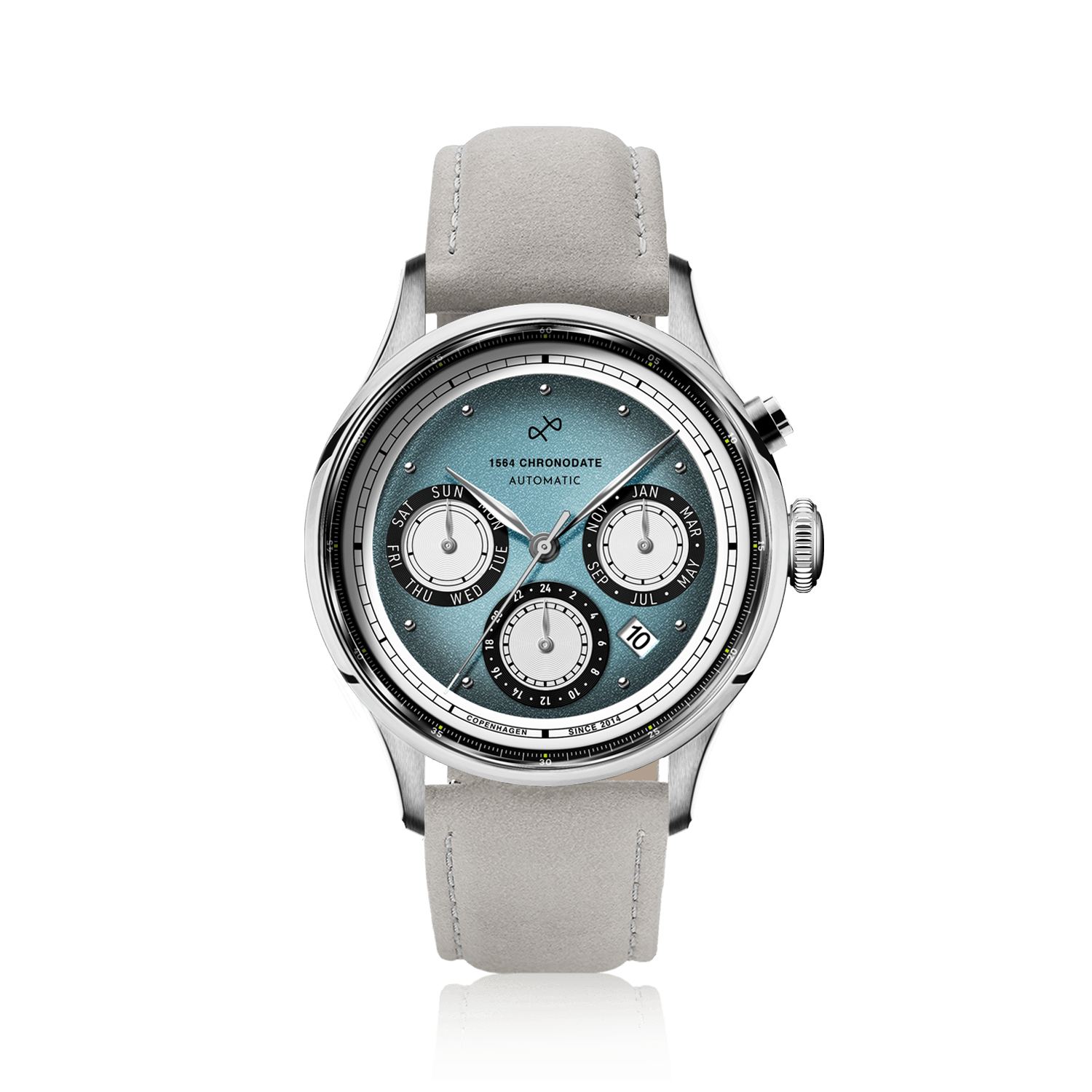 1564 Chronodate Automatic, Steel / Ice Blue & White