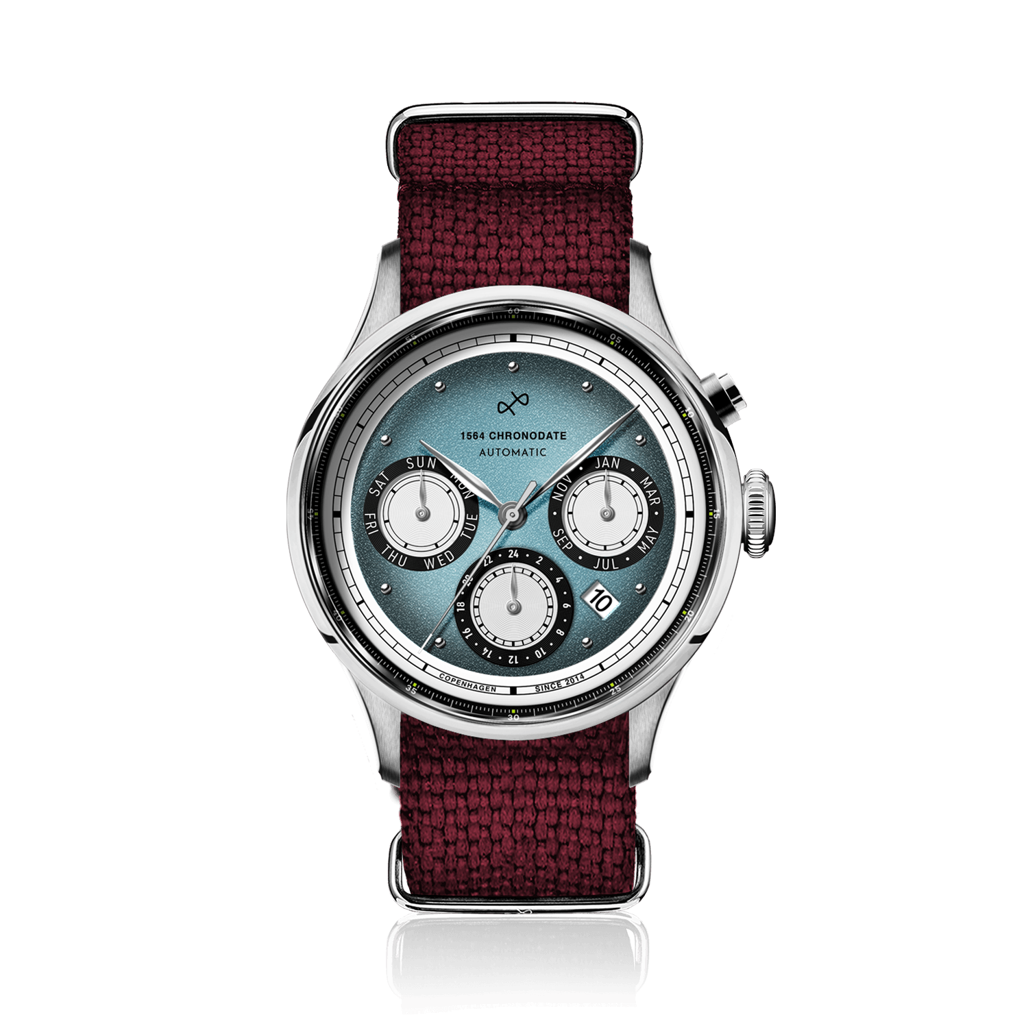1564 Chronodate Automatic, Steel / Ice Blue & White