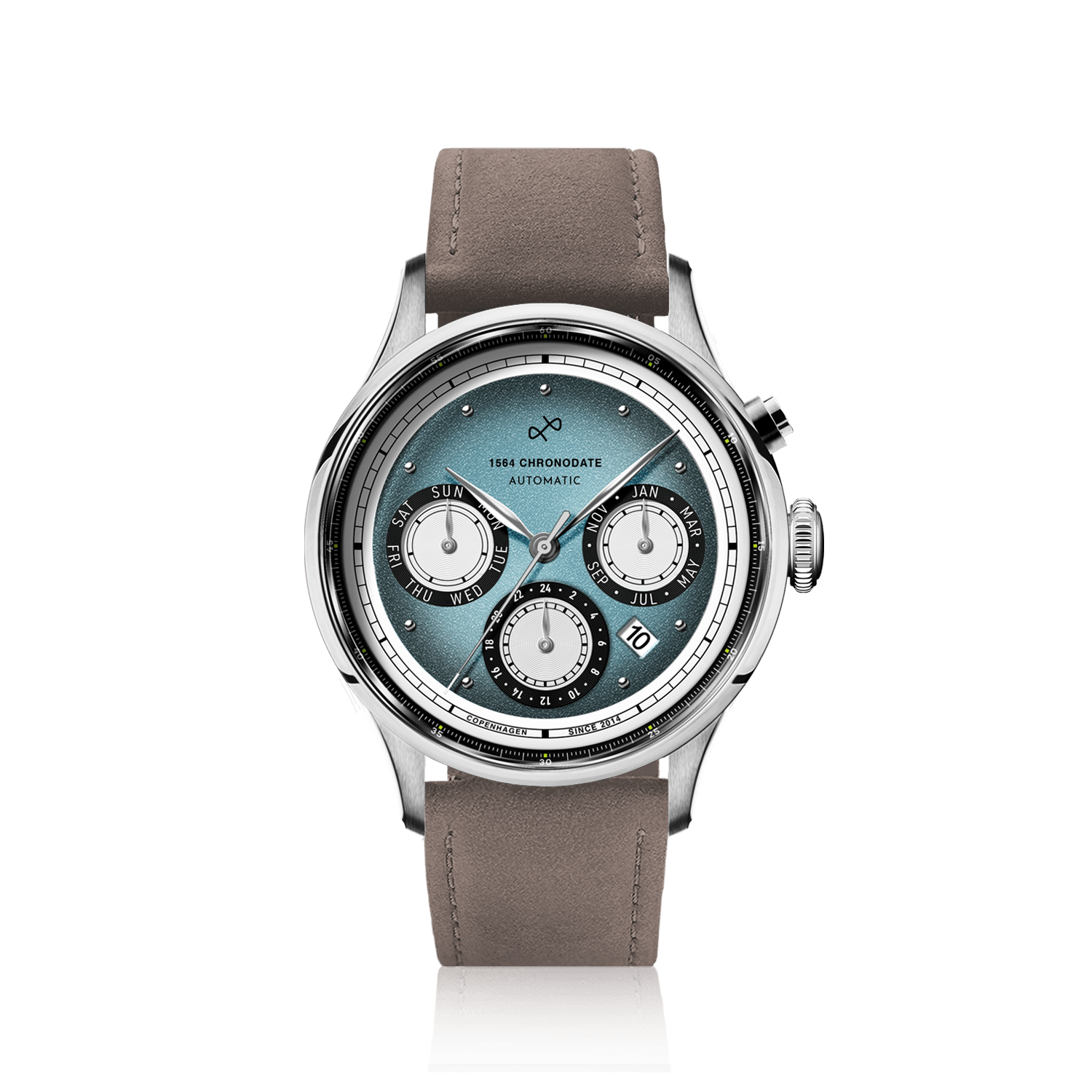 1564 Chronodate Automatic, Steel / Ice Blue & White