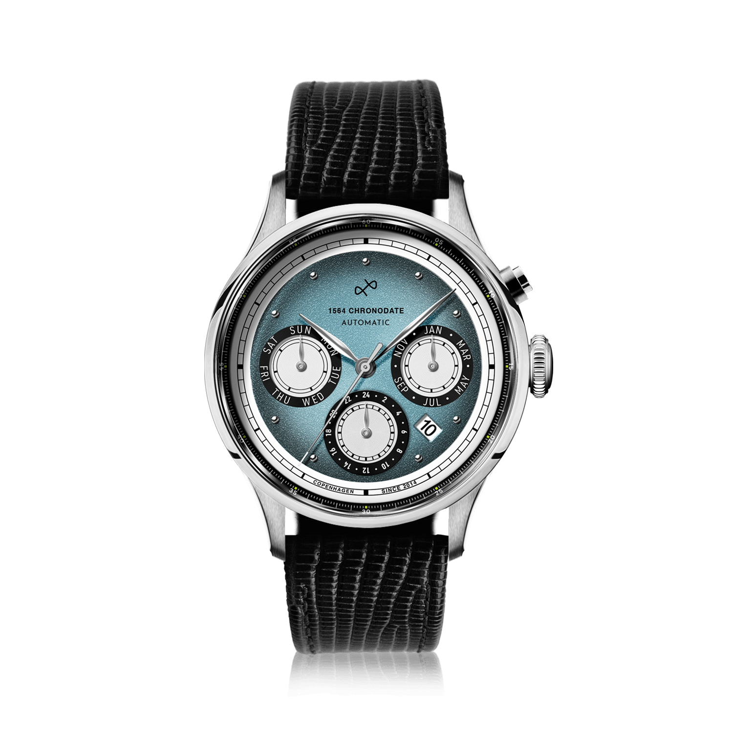 1564 Chronodate Automatic, Steel / Ice Blue & White