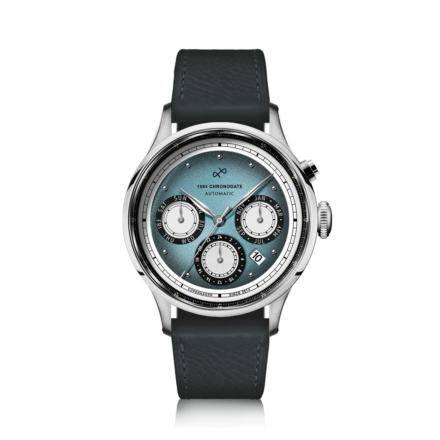 1564 Chronodate Automatic, Steel / Ice Blue & White