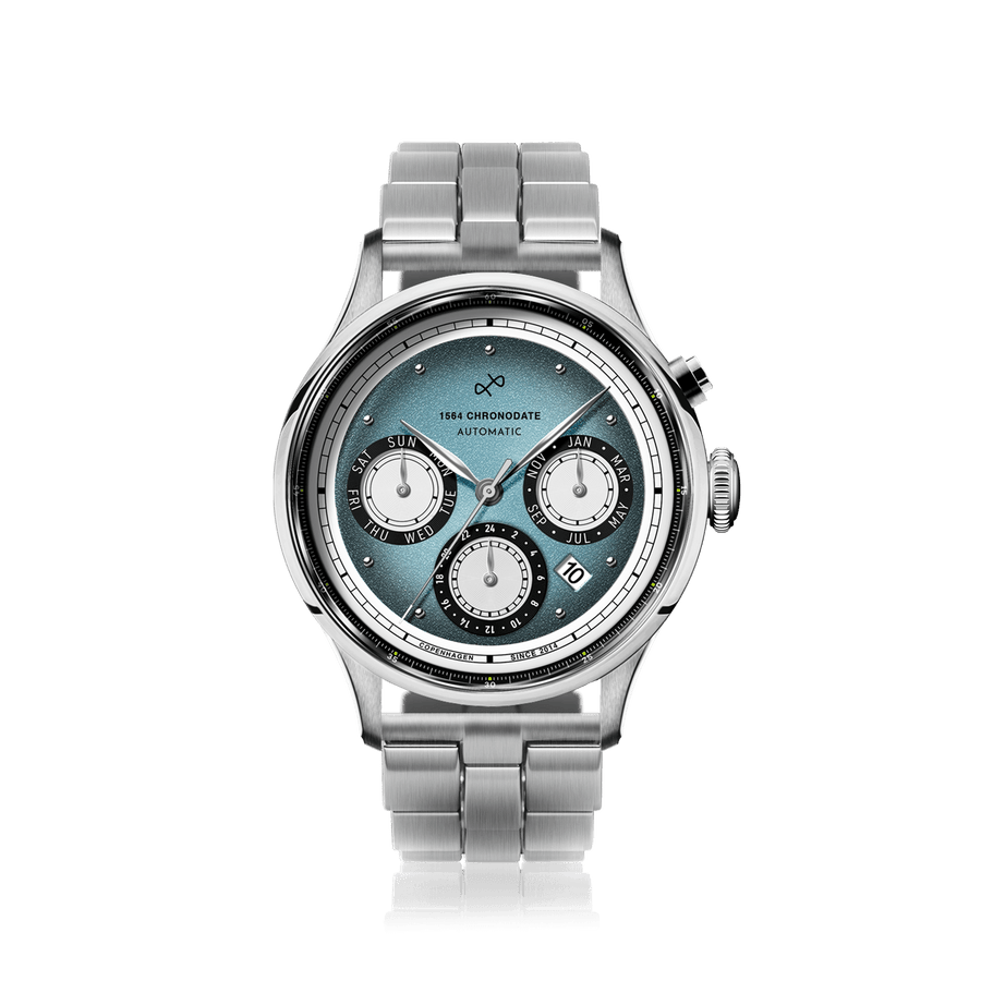 1564 Chronodate Automatic, Steel / Ice Blue & White