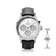 1564 Chronodate Automatic, Steel / White by AV86 features a vintage-inspired automatic chronograph with a textured white dial, triple subdials displaying day, date, and month, polished stainless steel case, sapphire crystal, and a black croc-embossed leather strap, exemplifying Danish design and Nordic minimalism.