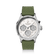 1564 Chronodate Automatic by AV86 features a vintage-inspired automatic chronograph with a textured white dial, sapphire crystal, triple subdials for day, date, and month, polished steel case, and a green patterned rubber strap, reflecting Danish horological excellence and Nordic minimalism.