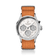 1564 Chronodate Automatic by AV86 features a vintage-inspired automatic chronograph with a textured dial, sapphire crystal, polished case, triple subdials for day, month, and 24-hour time, paired with an orange NATO fabric strap, exemplifying Danish design and Nordic minimalism.