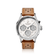 1564 Chronodate Automatic by AV86 features a vintage-inspired automatic chronograph with a textured dial, sapphire crystal, polished case, triple subdials for day, month, and 24-hour time, paired with a perforated tan leather racing strap, exemplifying Danish horological craftsmanship and Nordic minimalism.