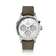 1564 Chronodate Automatic by AV86 features a vintage-inspired automatic chronograph with a finely textured white dial, polished steel case, sapphire crystal, and three subdials displaying day, month, and 24-hour time, paired with a durable olive green Cordura fabric strap, exemplifying Danish horological precision and Nordic minimalism.