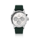 1564 Chronodate Automatic by AV86 features a vintage-inspired automatic chronograph with a finely textured dial, sapphire crystal, polished steel case, triple subdials for day, month, and 24-hour time, paired with a dark green leather strap, reflecting refined Danish horological craftsmanship and minimalist Nordic design.