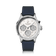 1564 Chronodate Automatic by AV86 showcases a vintage-inspired automatic chronograph with a finely textured white dial, sapphire crystal, polished steel case, and three subdials displaying day, month, and 24-hour time, paired with a navy vintage leather strap, epitomizing Danish horological precision and minimalist Scandinavian design.