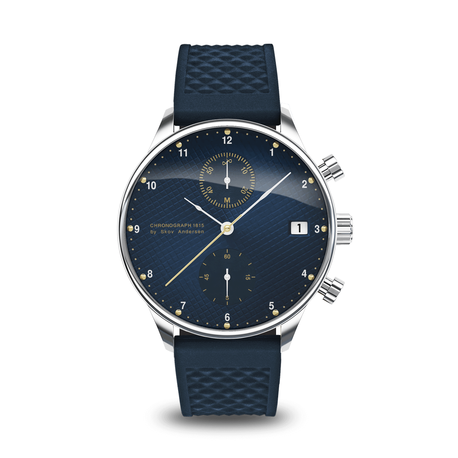 1815 Chronograph by AV86 with vintage-inspired dial, sapphire crystal, chronograph function, and textured rubber strap