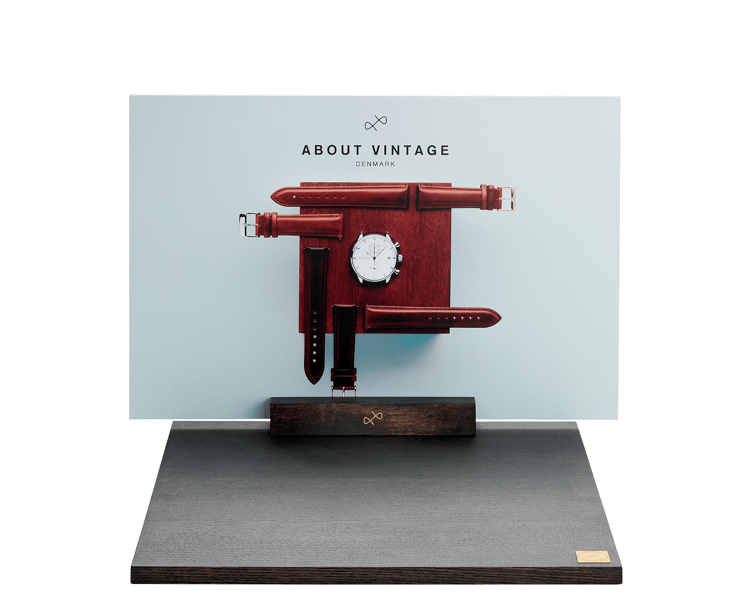 Boards by AV86 minimalist watch display stand with wooden base and leather strap holders for luxury timepieces