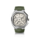 1904 Chronograph by AV86 with angular case, sapphire crystal, vintage-inspired dial, chronograph function, and green textured rubber strap