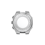 AV86 chronograph watch case back with sapphire crystal, stainless steel construction, and engraved decorative ring pattern