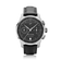 1934 Telechron, Steel / Black by AV86 features a vintage-inspired chronograph with a black dial, dual subdials, date window, sapphire crystal, polished steel case, and a textured black leather strap embodying Danish horological precision and Nordic minimalism.