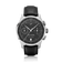 1934 Telechron, Steel / Black by AV86 features a vintage-inspired chronograph with a black dial, dual subdials, date window, sapphire crystal, polished steel case, and black leather strap, embodying Scandinavian minimalism and horological precision.