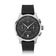 1934 Telechron, Steel / Black by AV86 features a vintage-inspired chronograph with a matte black dial, dual subdials, date window, polished steel case, sapphire crystal, and textured black silicone strap, reflecting Scandinavian horological precision and minimalist design.