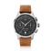 1934 Telechron, Steel / Black by AV86 showcases a vintage-inspired chronograph with a black dial, dual subdials, date window, polished steel case, and a caramel suede leather strap, reflecting refined Danish horological craftsmanship and Nordic minimalism.