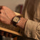 1954 Amalfi Mechanical, Steel / Off White on wrist with brown leather strap by AV86, vintage-inspired luxury timepiece