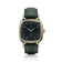 1954 Amalfi Mechanical by AV86 features a vintage-inspired square mechanical watch with gold case, black dial, and leather strap